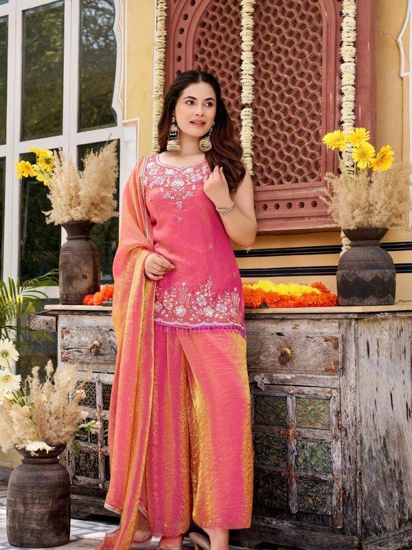 Rose Glow Embroidered kurta set with dupatta
