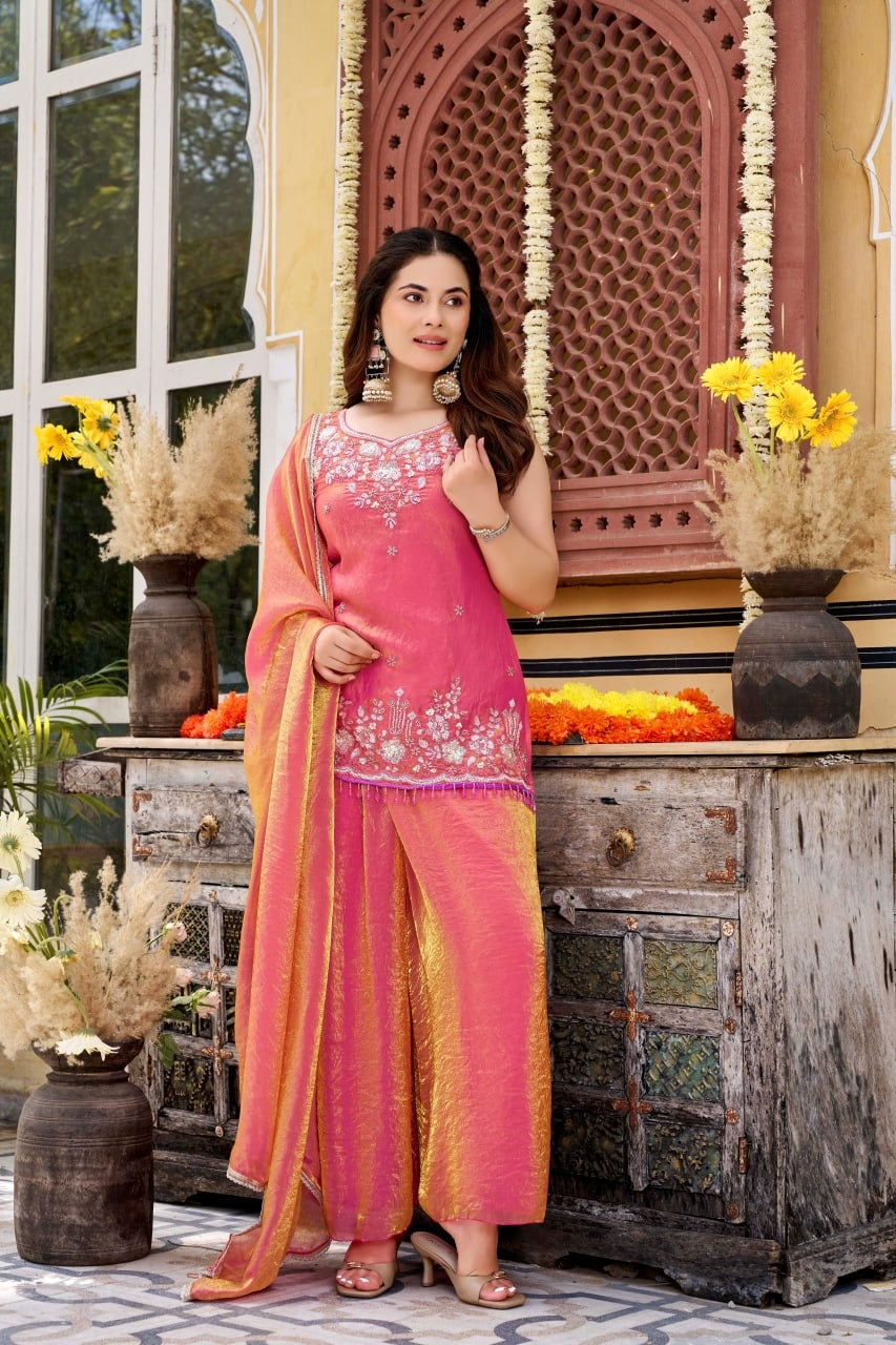 Rose Glow Embroidered kurta set with dupatta
