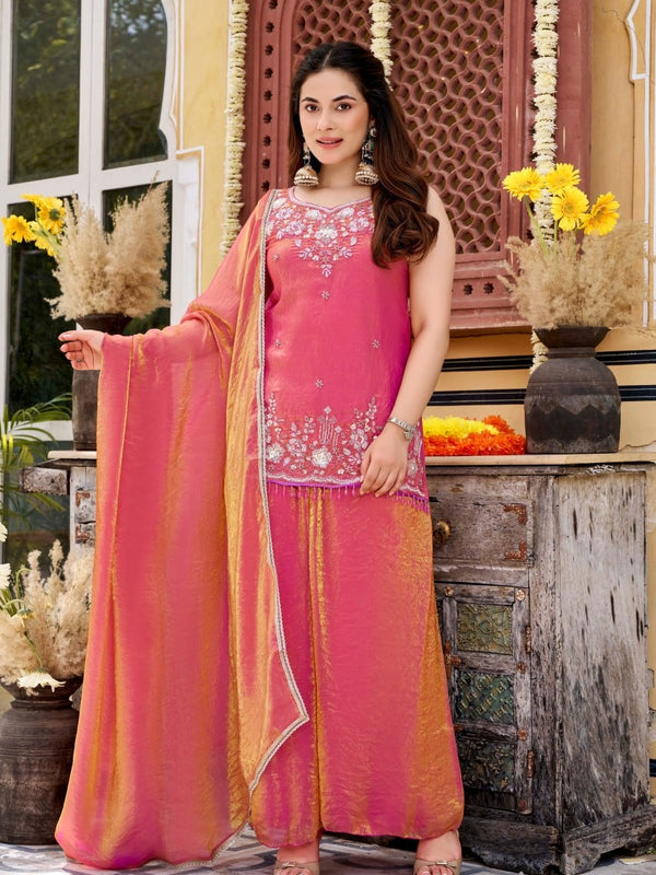 Rose Glow Embroidered kurta set with dupatta