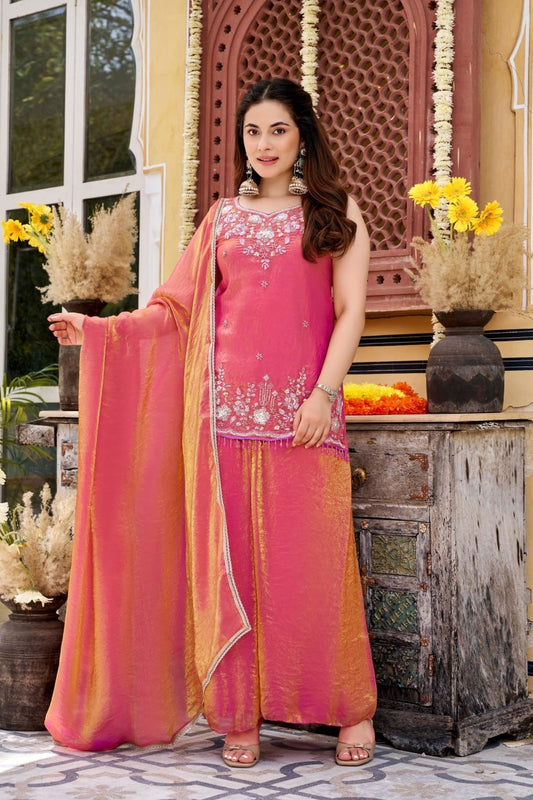 Rose Glow Embroidered kurta set with dupatta