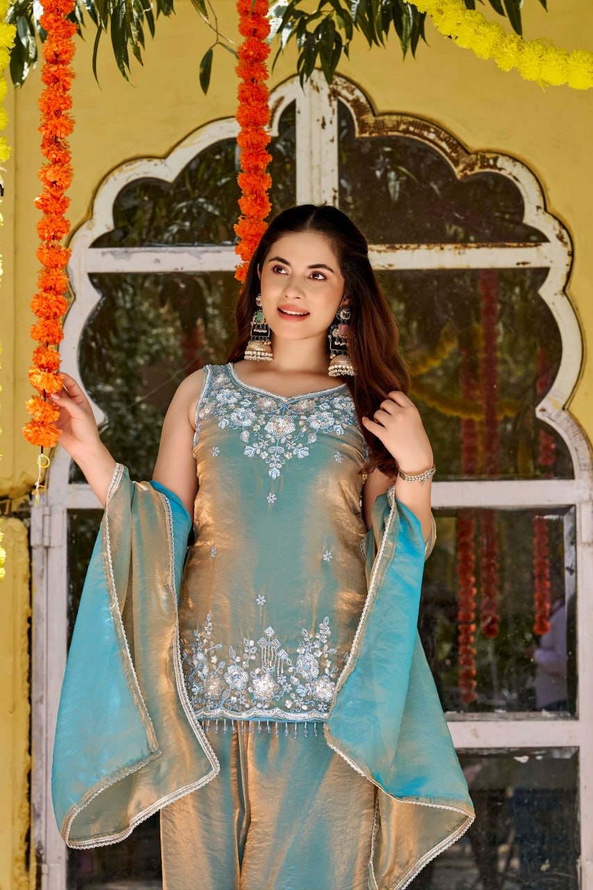 Azure Grace Embroidered Kurta Set with Dupatta