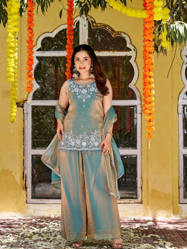 Azure Grace Embroidered Kurta Set with Dupatta