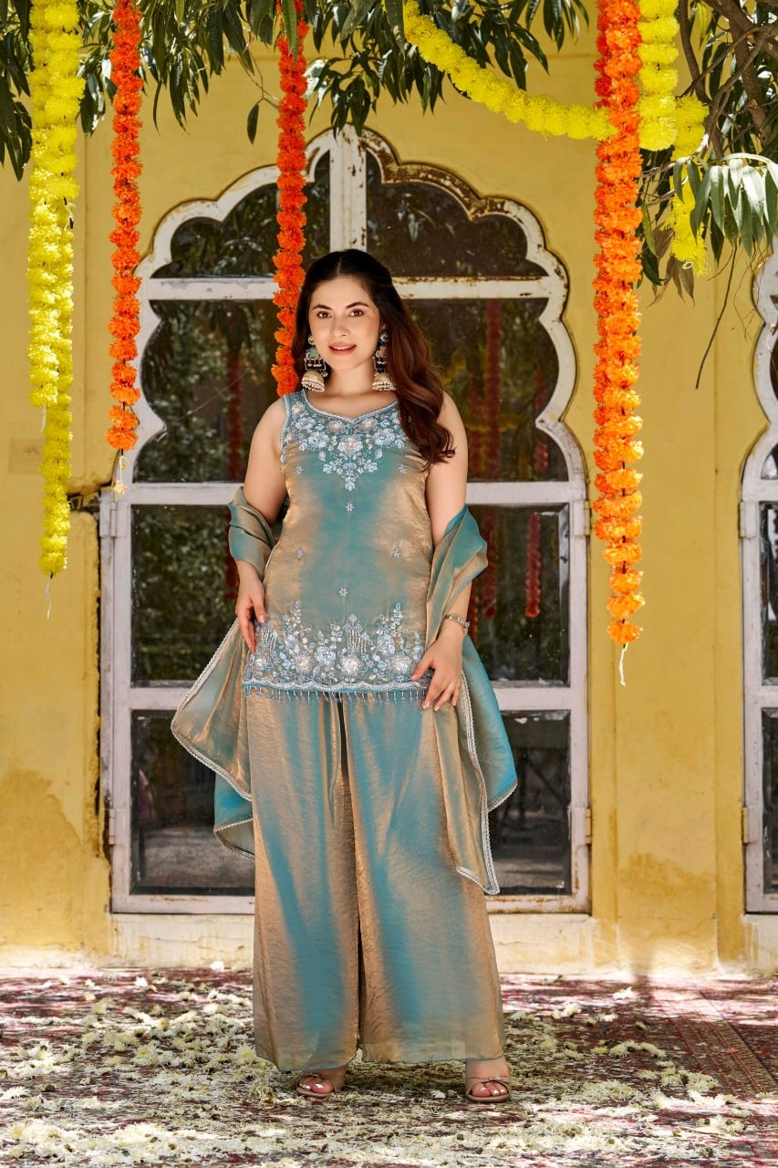 Azure Grace Embroidered Kurta Set with Dupatta