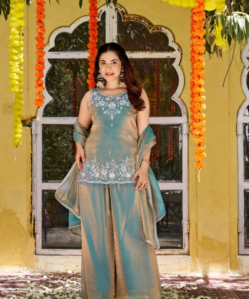 Azure Grace Embroidered Kurta Set with Dupatta