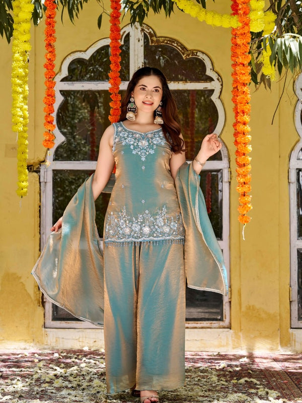 Azure Grace Embroidered Kurta Set with Dupatta