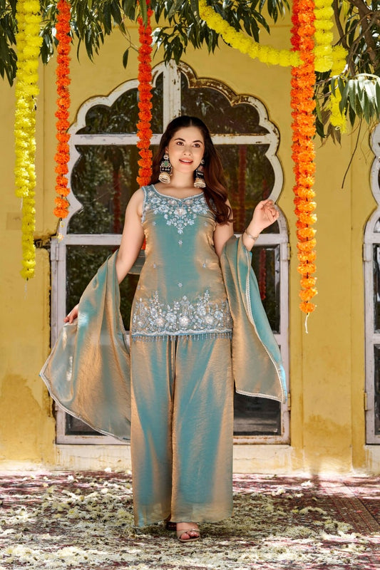 Azure Grace Embroidered Kurta Set with Dupatta