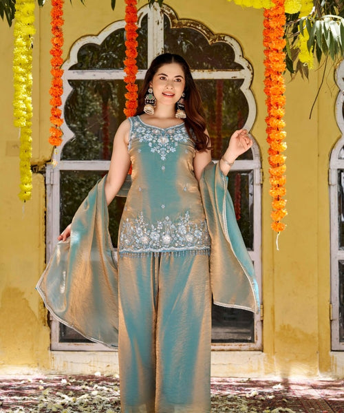 Azure Grace Embroidered Kurta Set with Dupatta