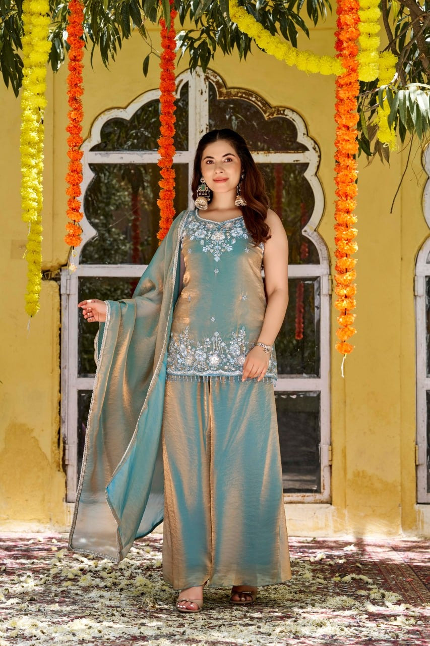Azure Grace Embroidered Kurta Set with Dupatta