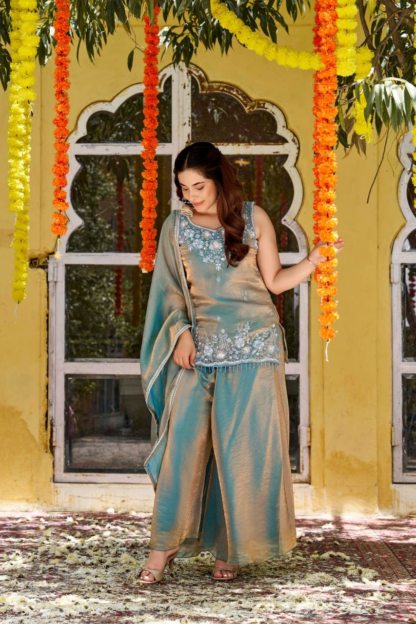 Azure Grace Embroidered Kurta Set with Dupatta