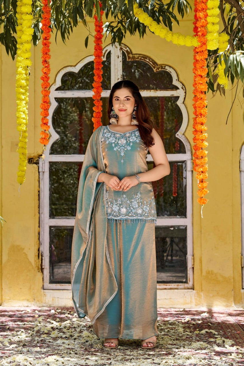 Azure Grace Embroidered Kurta Set with Dupatta