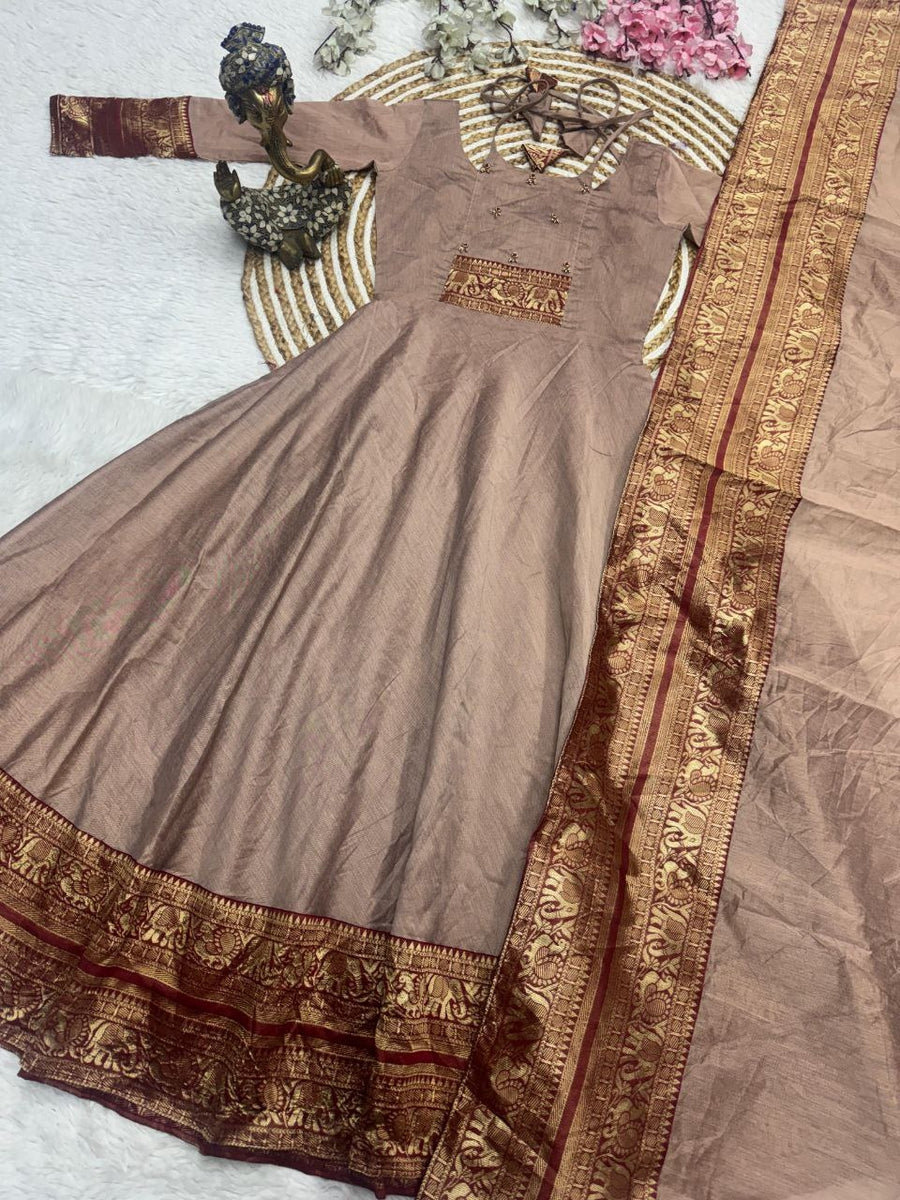 Golden Weave Anarkali Suit with Dupatta