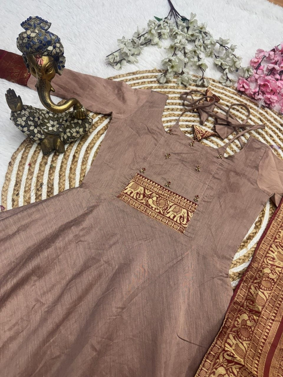Golden Weave Anarkali Suit with Dupatta