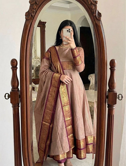 Golden Weave Anarkali Suit with Dupatta