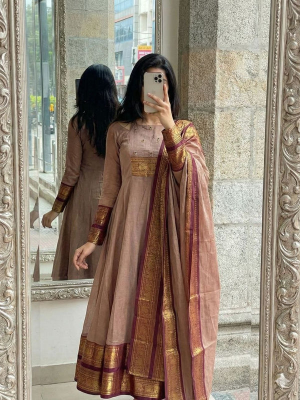 Golden Weave Anarkali Suit with Dupatta