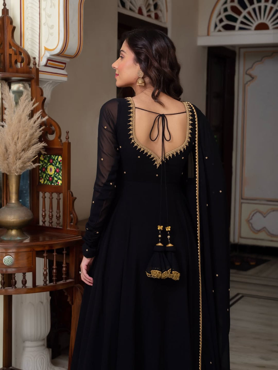 Classic Black Anarkali Gown Style Suit Set With Dupatta