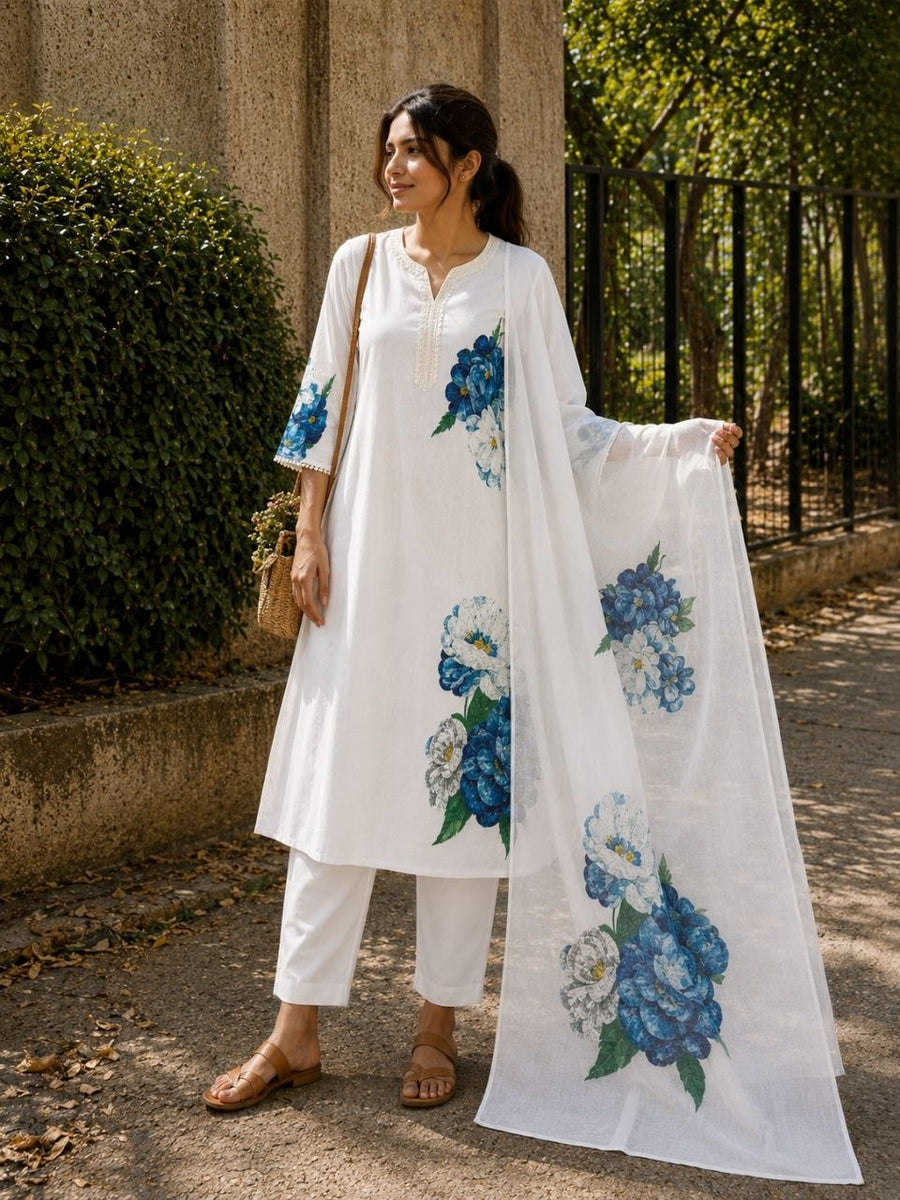 Signature printed 3 piece suit set with dupatta