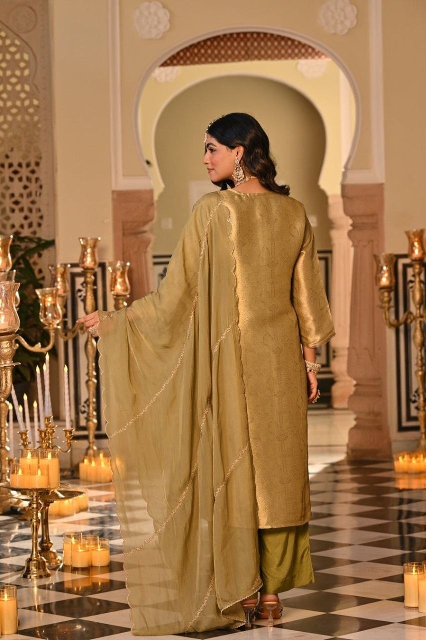 Kanjivaram Style Woven Kurta Set with Matching Dupatta