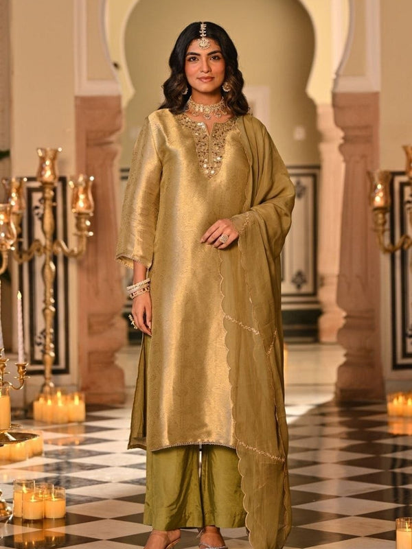 Kanjivaram Style Woven Kurta Set with Matching Dupatta