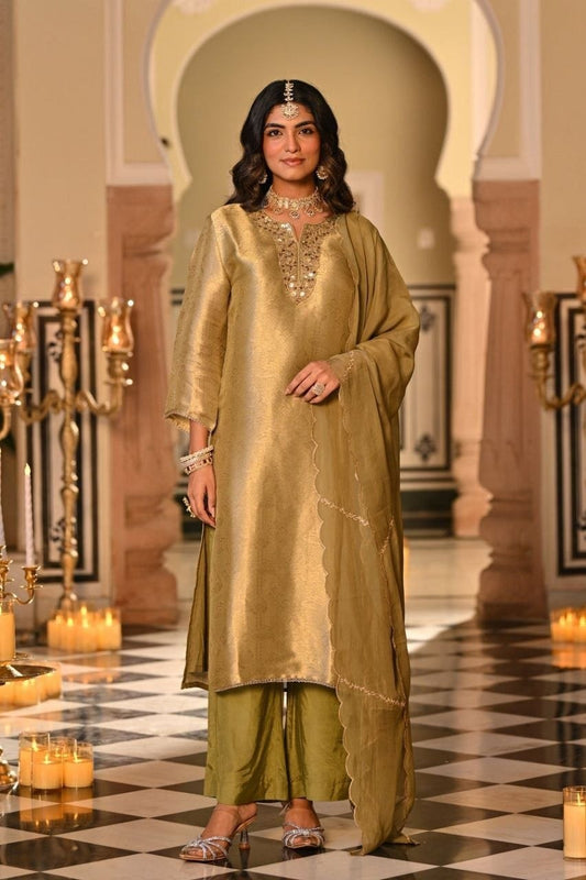 Kanjivaram Style Woven Kurta Set with Matching Dupatta
