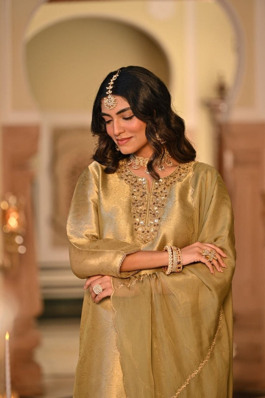 Kanjivaram Style Woven Kurta Set with Matching Dupatta