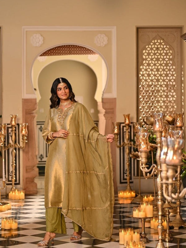 Kanjivaram Style Woven Kurta Set with Matching Dupatta