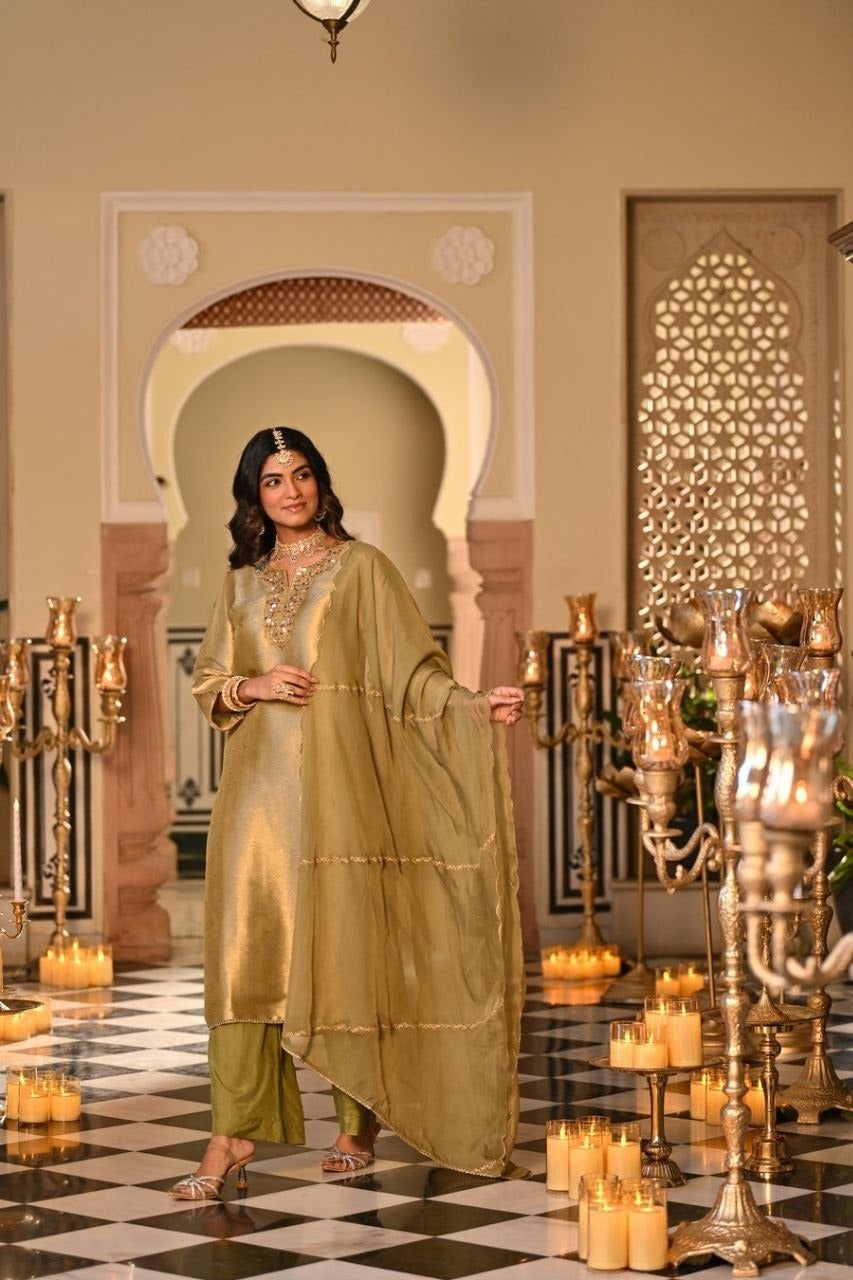 Kanjivaram Style Woven Kurta Set with Matching Dupatta