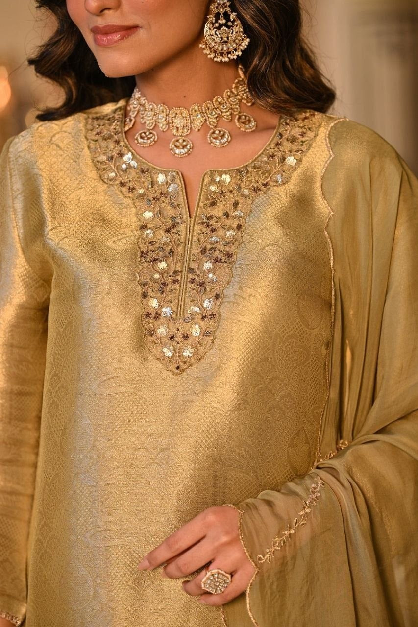 Kanjivaram Style Woven Kurta Set with Matching Dupatta