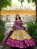 Kudbi's Style Akanksha-2 Kalamkari Tussar silk lengha Choli(semi-stitched).