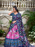Kudbi's Style Akanksha-2 Kalamkari Tussar silk lengha Choli(semi-stitched).