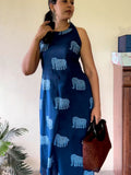 Indigo Motif Print A-Line Kurta Set for Women